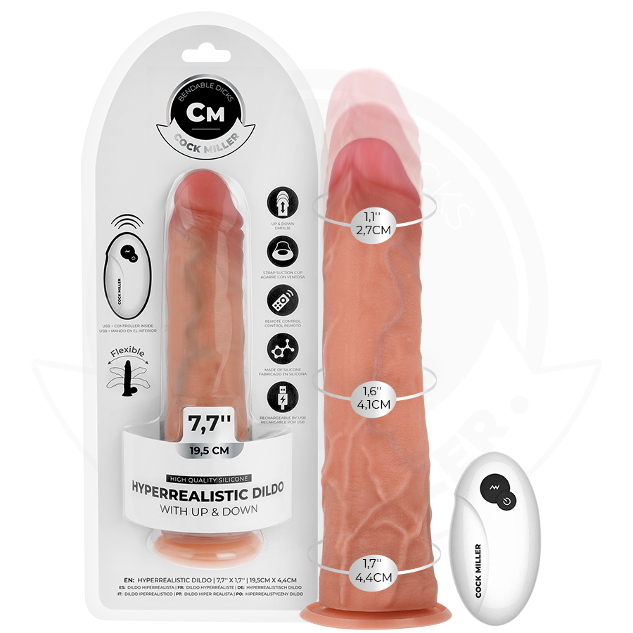 COCK MILLER - HIPERREALISTYCZNE DILDO Z PRZYSSAWKĄ I RUCHEM POSUWISTO-ZWRONTMNYM Z PILOTEM 19,5 CM