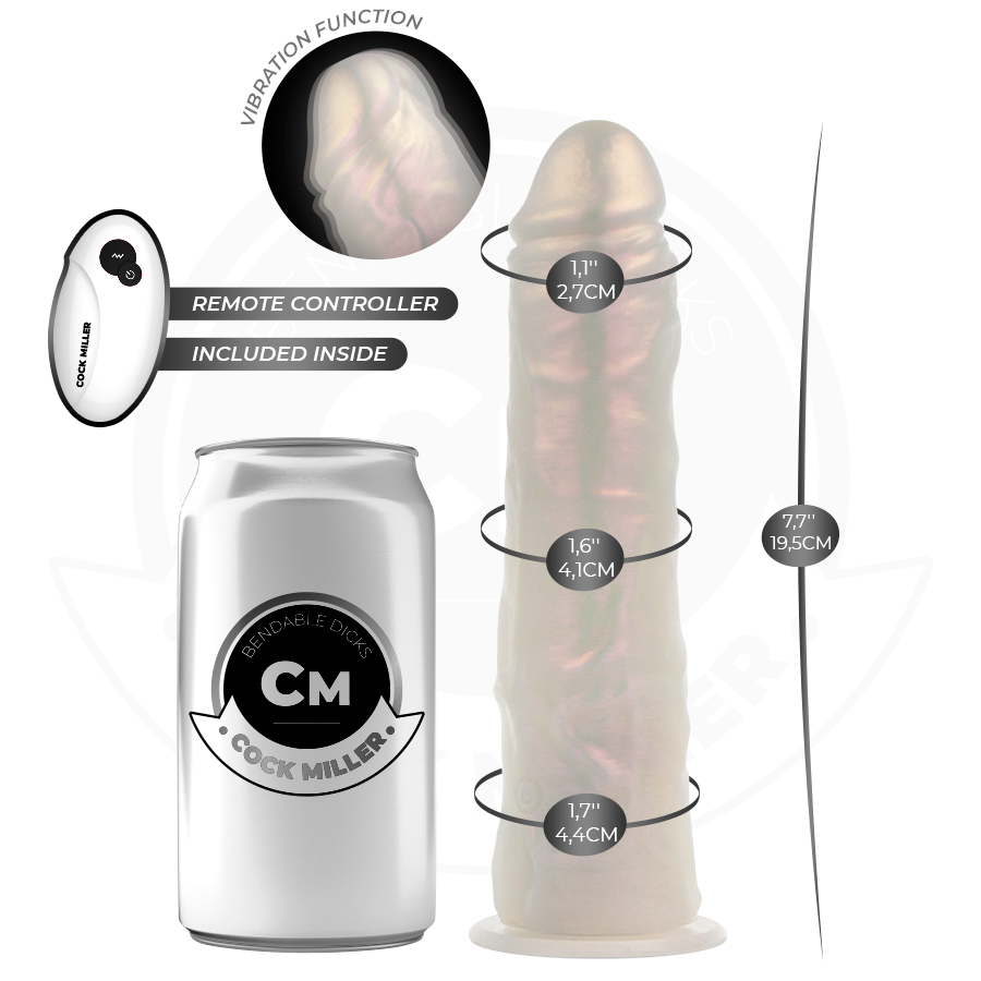 COCK MILLER - DILDO Z PRZYSSAWKĄ, ŚWIATŁAMI I WIBRACJAMI Z PILOTEM BIAŁY 19,5 CM