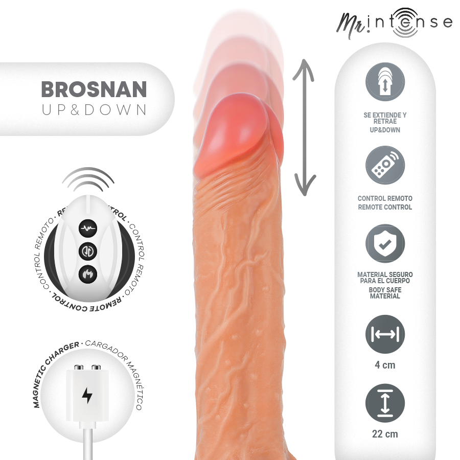 MR INTENSE - BROSNAN REALISTYCZNY WIELOFUNKCYJNY Z WIBRACJAMI, ZDALNYM STEROWANIEM GÓRA-DÓŁ, 22 CM - LUB - 4 CM