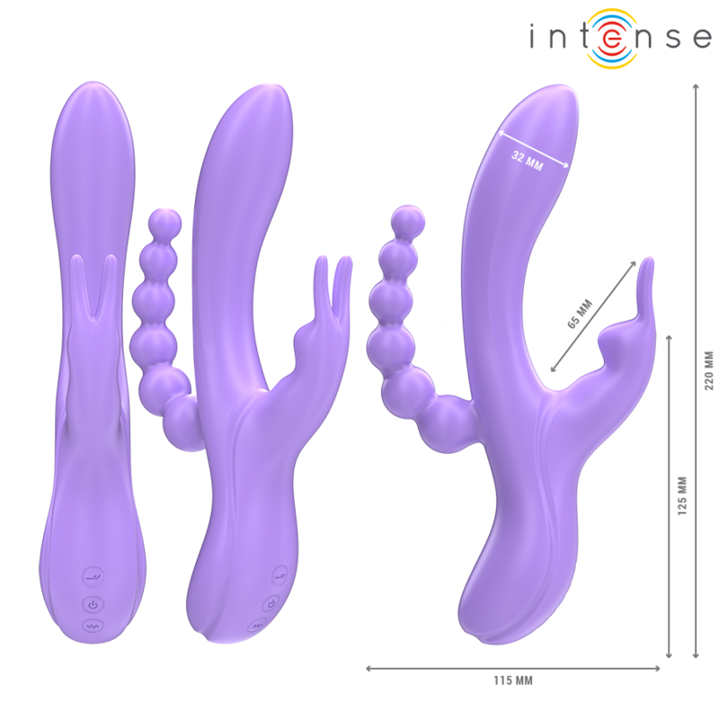 INTENSE - MIKO POTRÓJNY WIBRATOR KRÓLICZEK I STYMULATOR I ANALNY 7 WIBRACJI FIOLETOWY