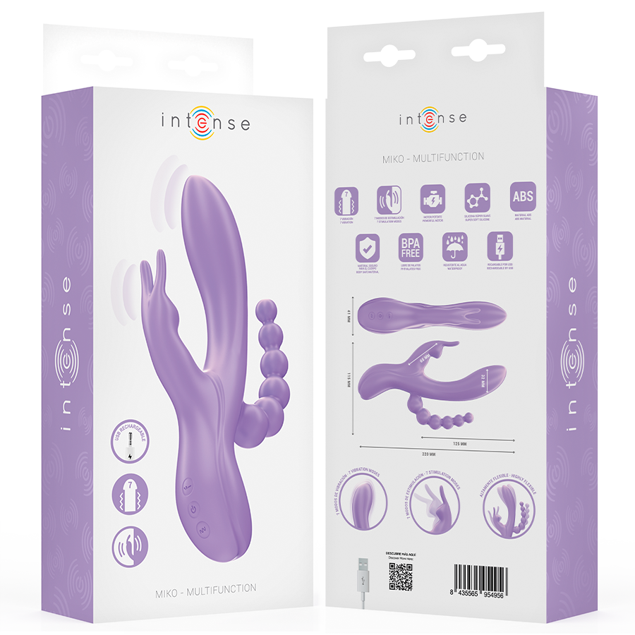 INTENSE - MIKO POTRÓJNY WIBRATOR KRÓLICZEK I STYMULATOR I ANALNY 7 WIBRACJI FIOLETOWY