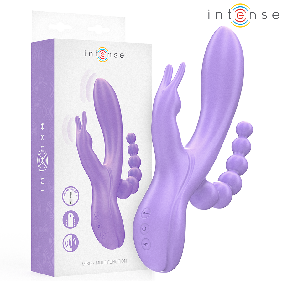 INTENSE - MIKO POTRÓJNY WIBRATOR KRÓLICZEK I STYMULATOR I ANALNY 7 WIBRACJI FIOLETOWY