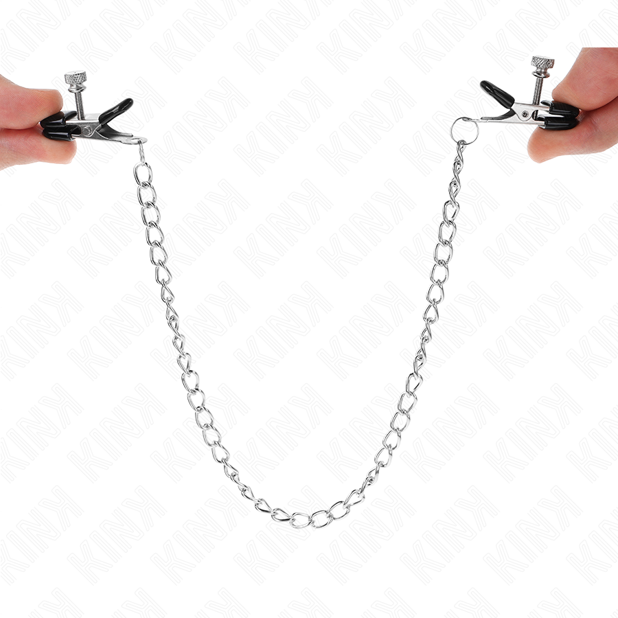 KINK - ZACISKI NA SUTKI Z PŁASKIEGO ŁAŃCUSZKA SREBRNE 34 CM