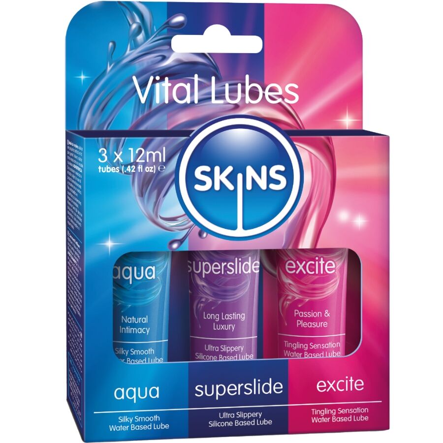 SKINS - VITAL LUBES ZESTAW AQUA, SUPERSLIDE & EXCITE LUBRYKANTY 3 x 12 ML