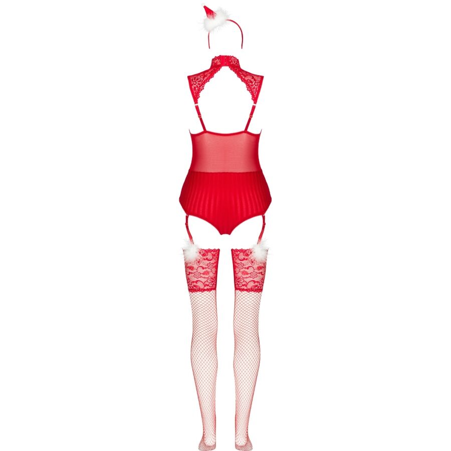 LIVCO CORSETTI FASHION - CZYSTE PŁATKI ŚNIEGU LC 90604 BODY + POŃCZOCHY + OPASKA ŚWIĄTECZNA L/XL