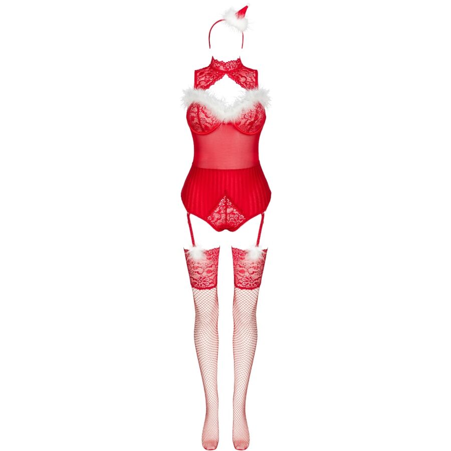 LIVCO CORSETTI FASHION - CZYSTE PŁATKI ŚNIEGU LC 90604 BODY + POŃCZOCHY + OPASKA ŚWIĄTECZNA L/XL
