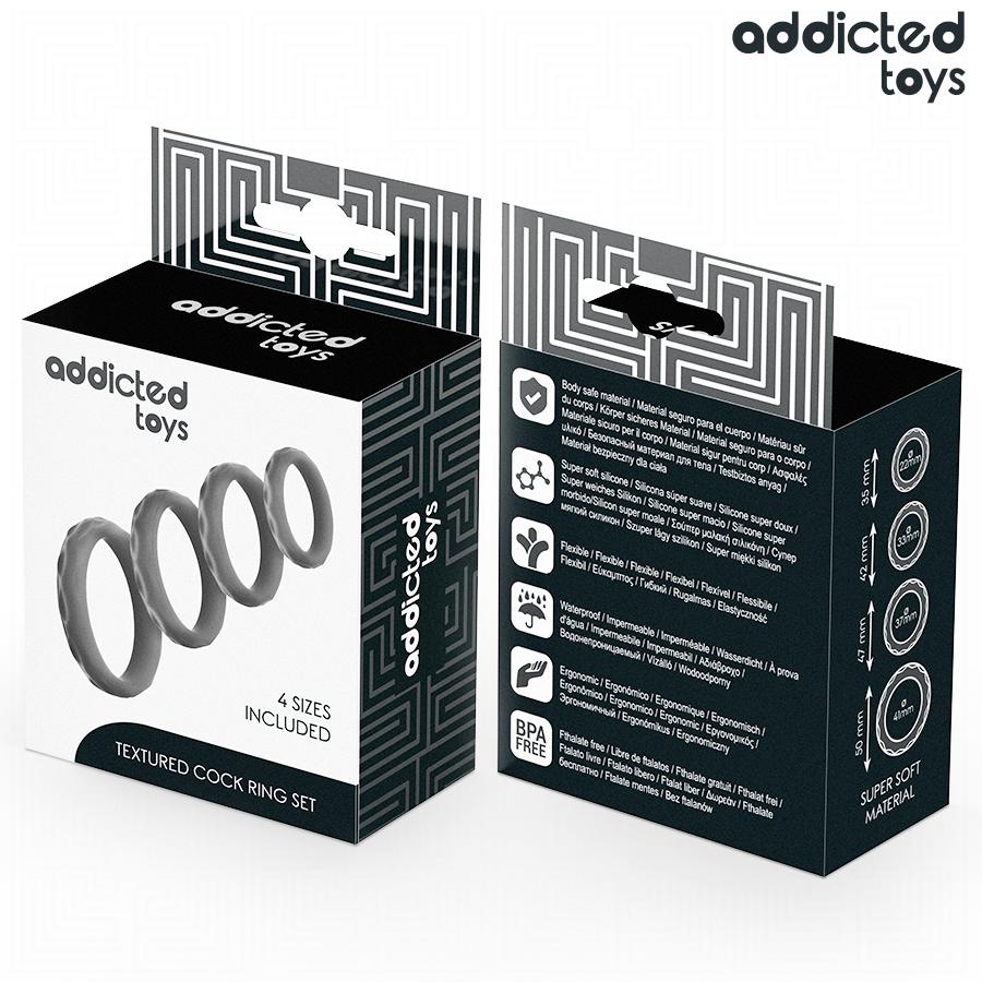 ADDICTED TOYS - ZESTAW TEKSTUROWYCH PIERŚCIENI NA PENISA W 4 ROZMIARACH