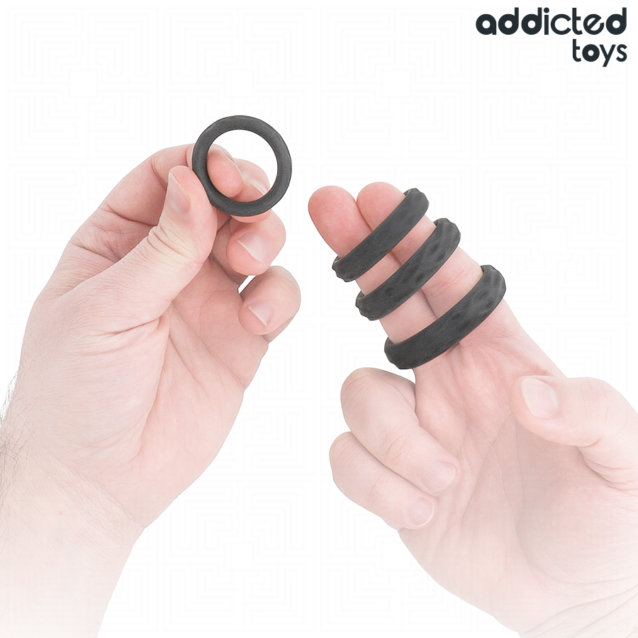ADDICTED TOYS - ZESTAW TEKSTUROWYCH PIERŚCIENI NA PENISA W 4 ROZMIARACH