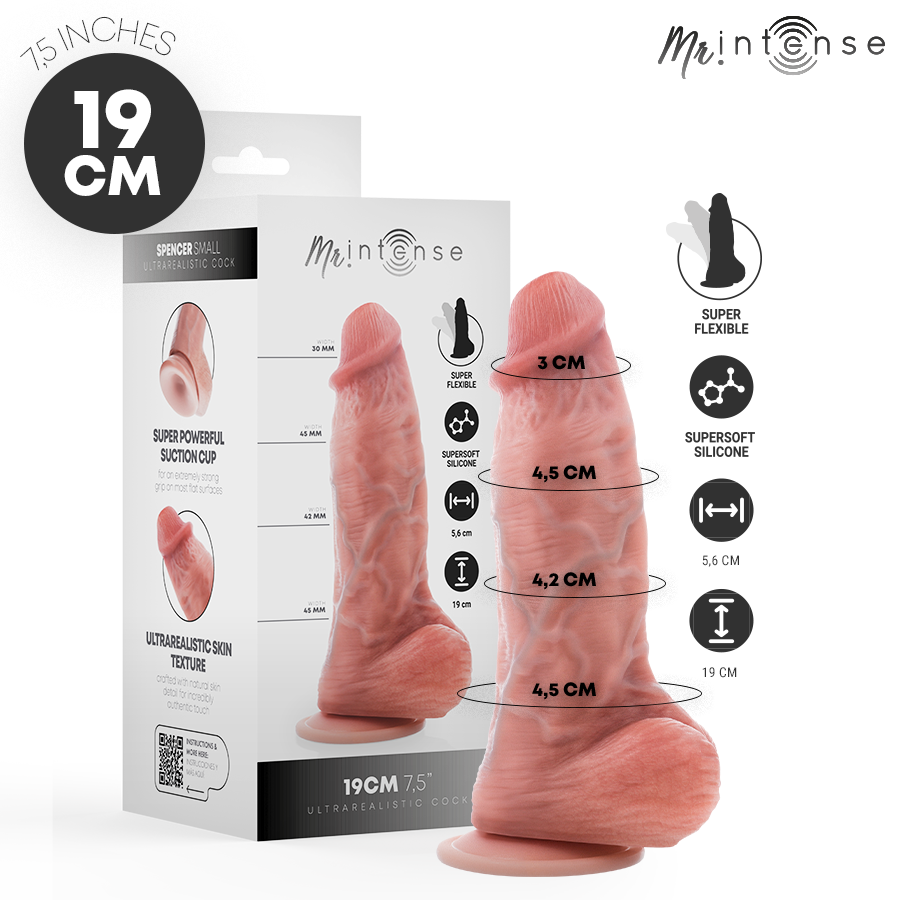 MR INTENSE - MAŁE SILIKONOWE DILDO SPENCER 19 CM -Ø- 4,5 CM