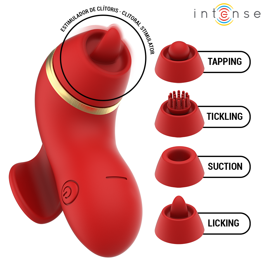 INTENSYWNY – STYMULATOR ŁECHTACZKI Z 4 GŁOWICAMI, SSĄCY, PUKAJĄCY, ŁASKOCZĄCY I LIŻĄCY