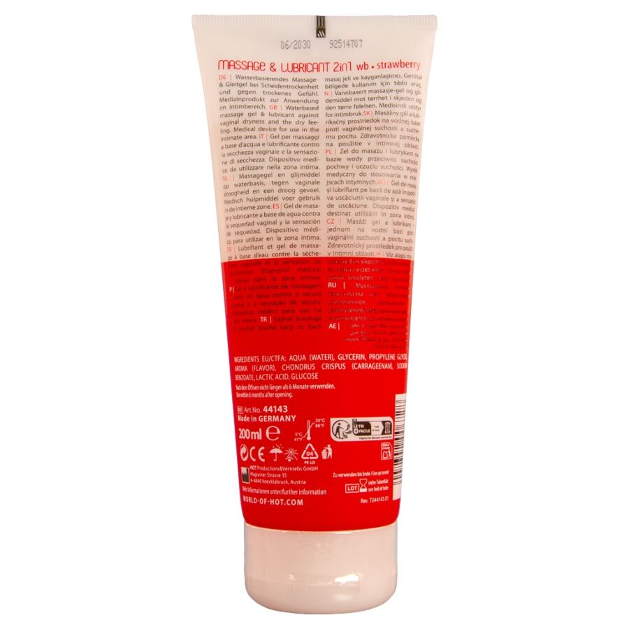 HOT - ŻEL DO MASAŻU I POŚLIZGOWY 2W1 TRUSKAWKA 200 ML
