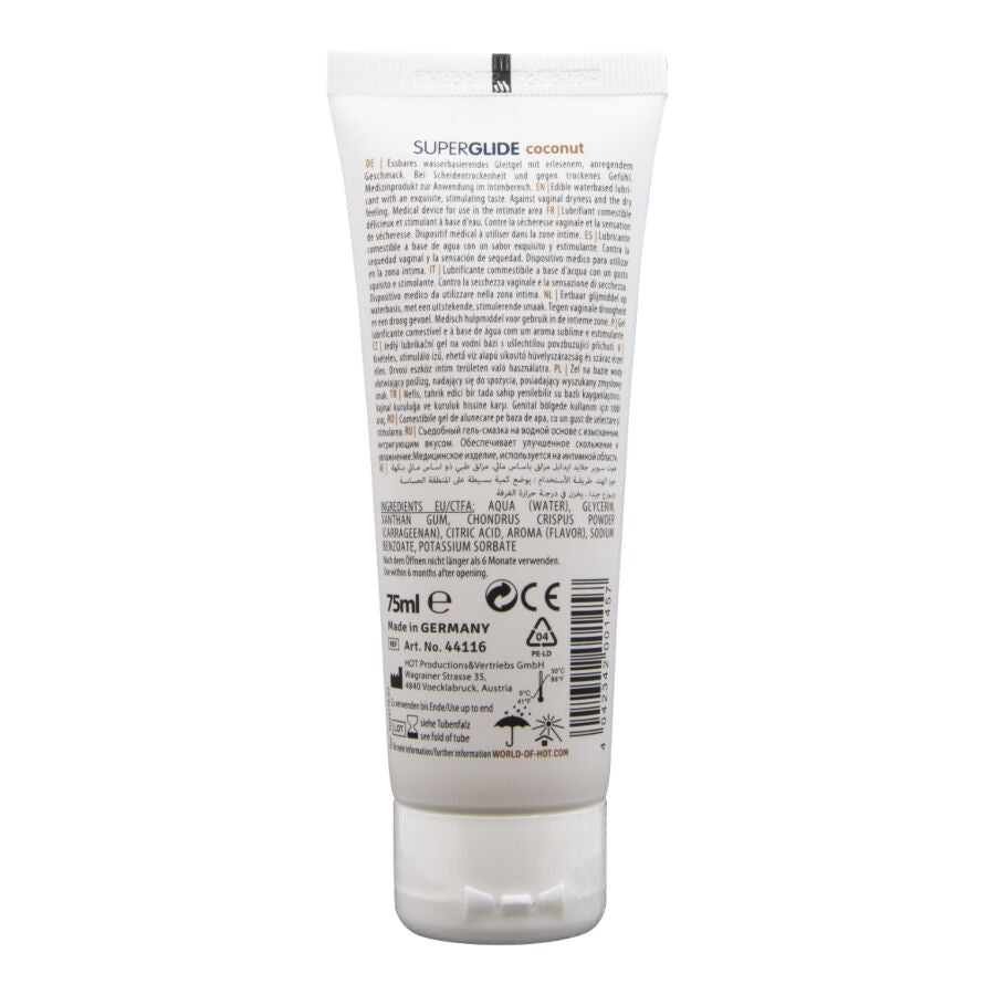 HOT - SUPERGLIDE JADALNY LUBRYKANT NA BAZIE WODY KOKOSOWY 75 ML