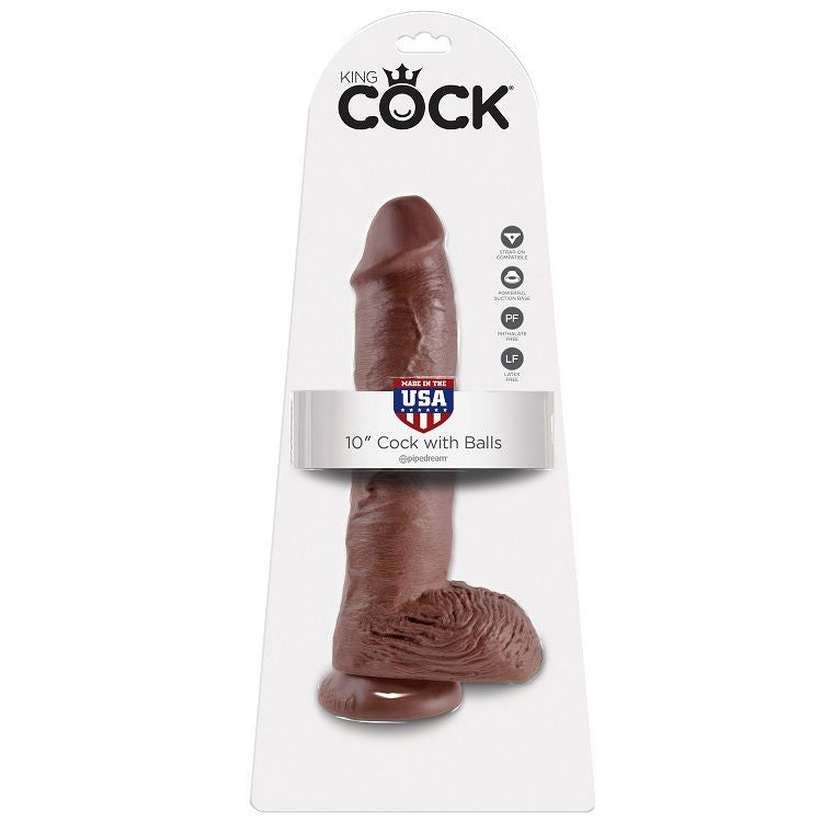 KING COCK - 10 DILDO BRĄZOWY Z JAJAMI 25.4 CM