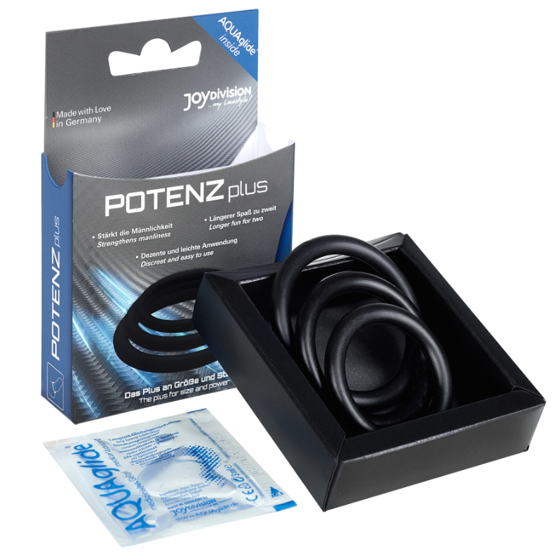 JOYDIVISION POTENZDUO - ZESTAW 3 CZARNYCH PIERŚCIENI - S, M, L