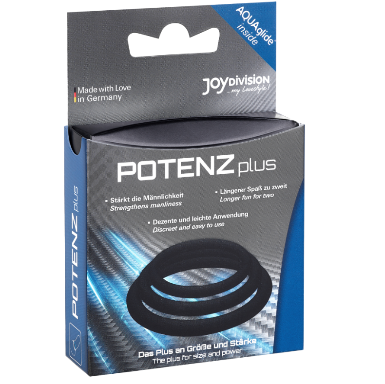 JOYDIVISION POTENZDUO - ZESTAW 3 CZARNYCH PIERŚCIENI - S, M, L