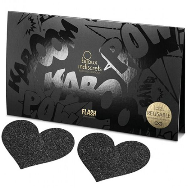 BIJOUX - INDISCRETS NAKLEJKI NA SUTKI W KSZTAŁCIE SERCA FLASH BLACK