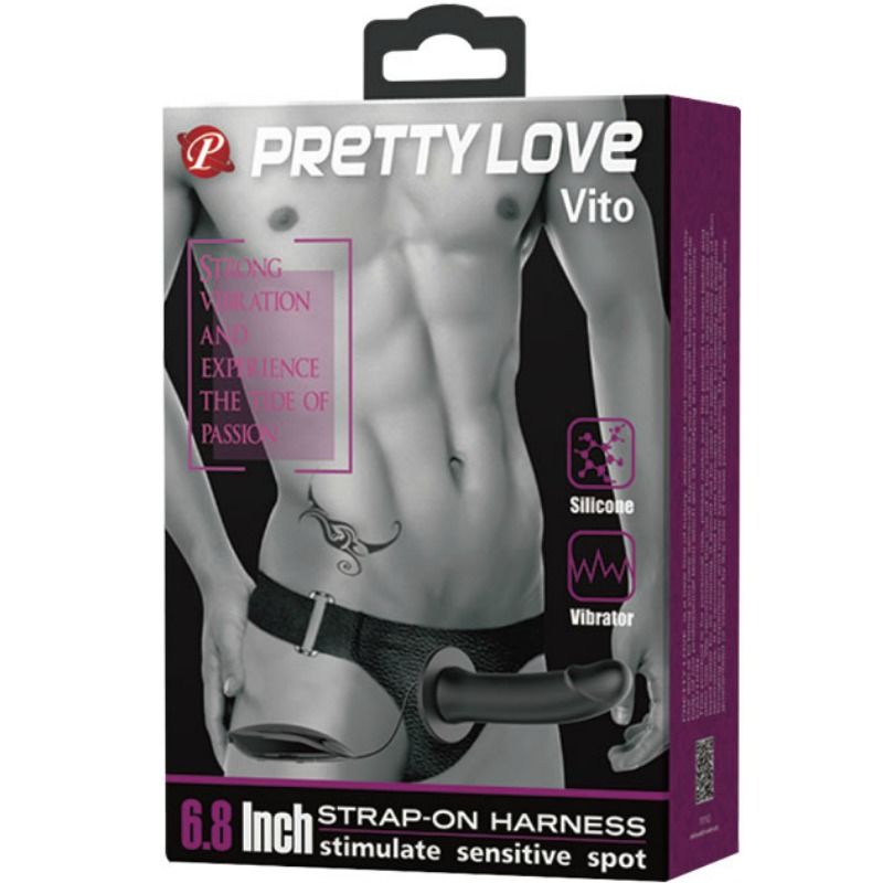 PRETTY LOVE - VITO STRAP ON Z PUSTYM DILDO I WIBRACJĄ 17,3 CM