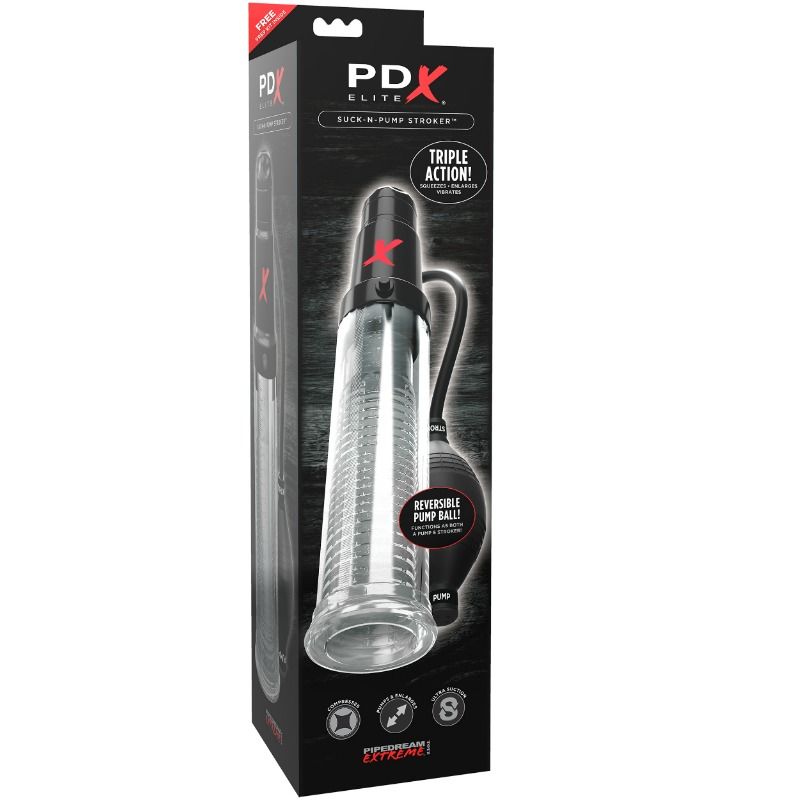 PDX ELITE - WIBRUJĄCY MASTURBATOR STROKER Z POMPKĄ SSĄCĄ