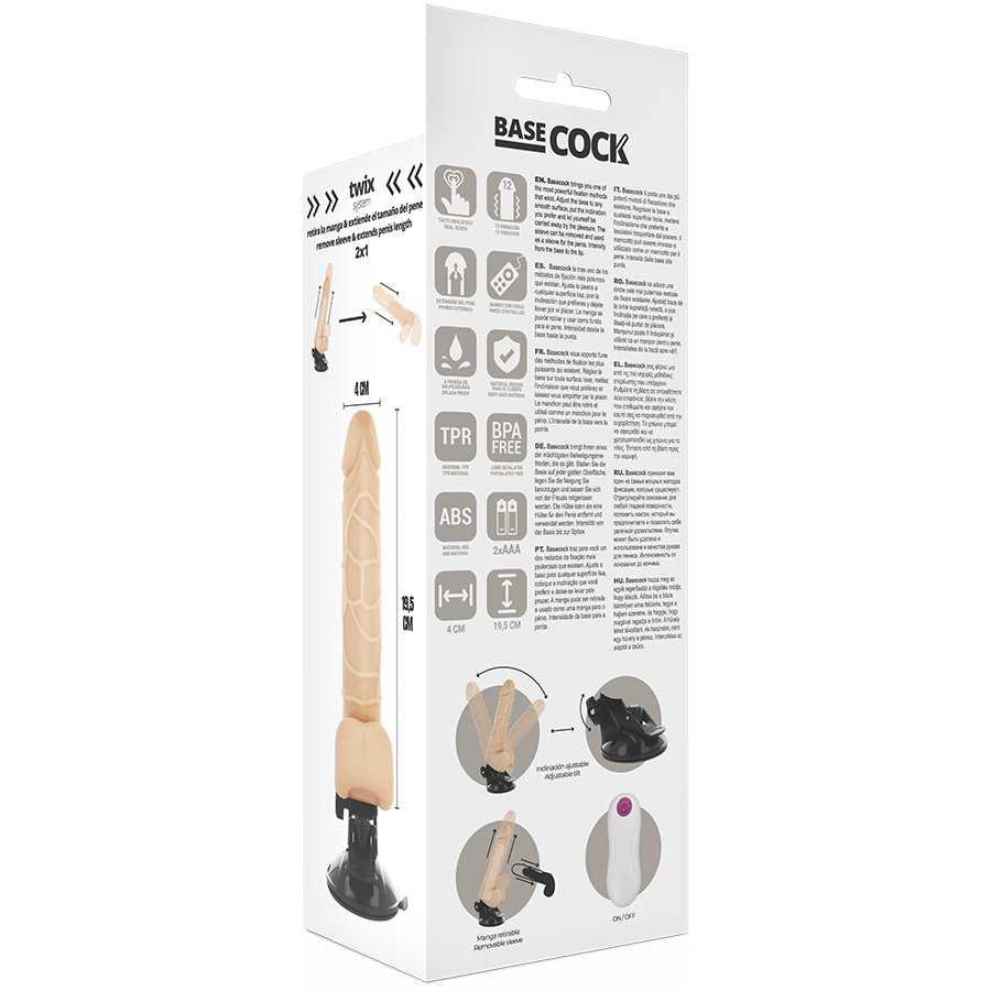 BASECOCK - REALISTYCZNY WIBRATOR STEROWANY NA ODLEGŁOŚĆ NATURALNY Z JĄDRAMI 19.5 CM -O- 4 CM