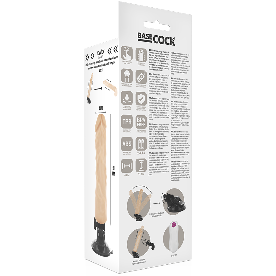 BASECOCK - REALISTYCZNY WIBRATOR STEROWANY NA ODLEGŁOŚĆ CIELEŚNISTY 21 CM -O- 4 CM