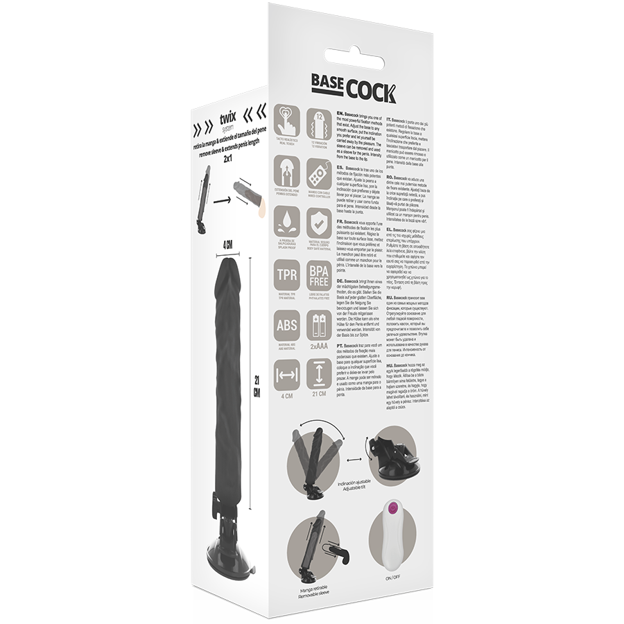 BASECOCK - REALISTYCZNY WIBRATOR Z PILOTEM CZARNY 21 CM -O- 4 CM