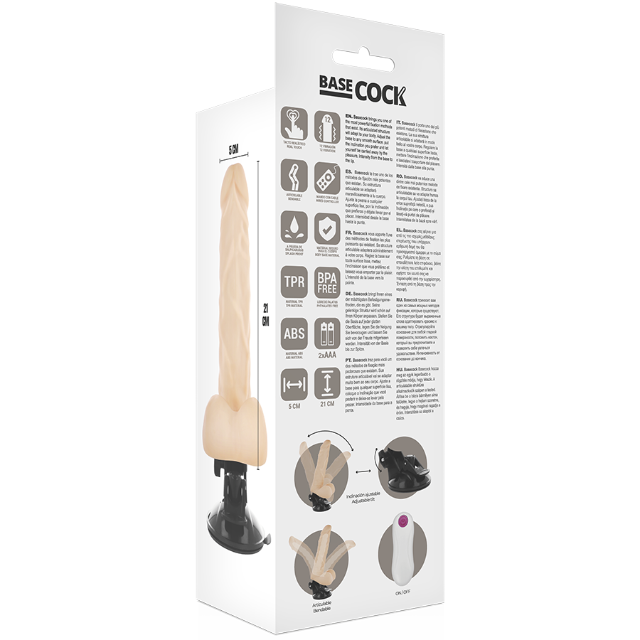 BASECOCK - REALISTYCZNY GIĘTKI DILDO Z PILOTEM 21 CM -O- 5 CM