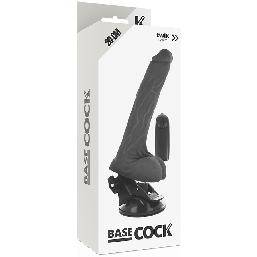BASECOCK - REALISTYCZNY CZARNY WIBRATOR Z PILOTEM I JĄDRAMI 20 CM -Ø- 4 CM