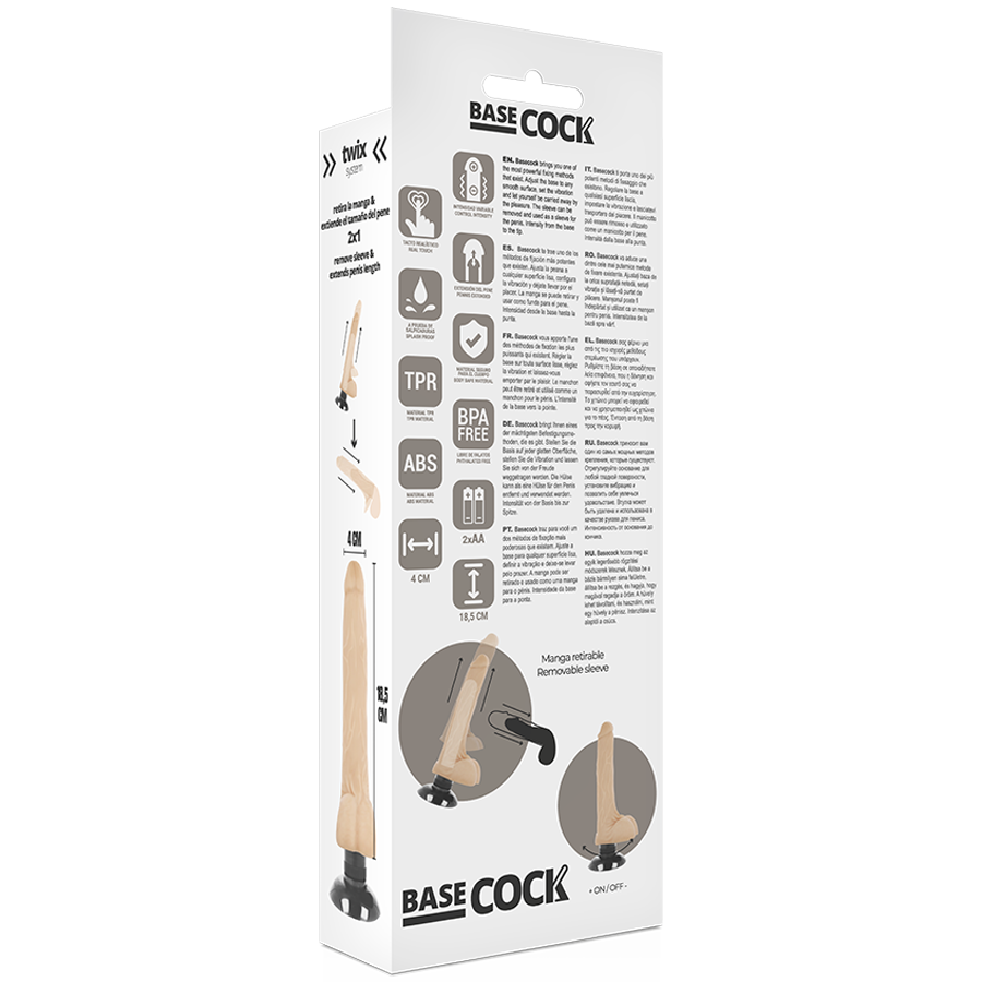 BASECOCK - REALISTYCZNY WIBRATOR 2 W 1 CIELISTY 18,5 CM -Ś- 4 CM