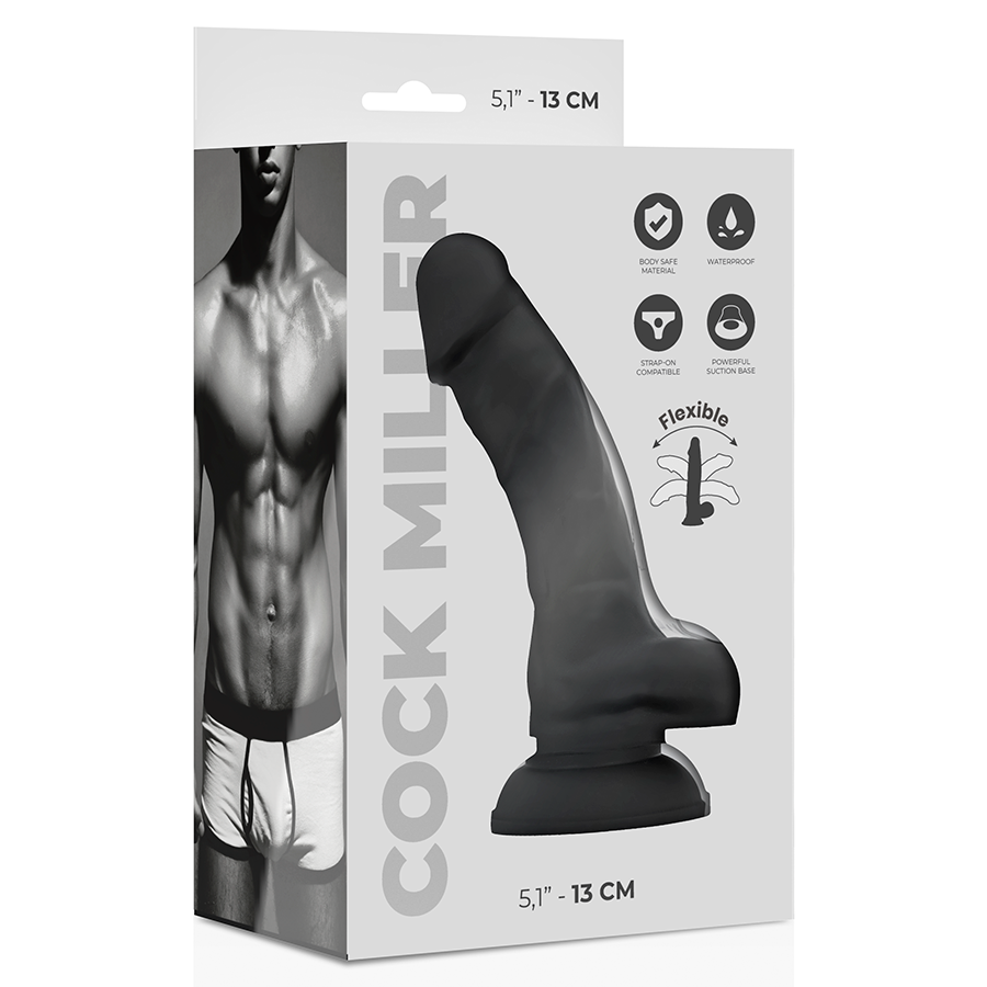 COCK MILLER - SILIKONOWY PENIS O REGULOWANEJ GĘSTOŚCI, CZARNY, 13 CM