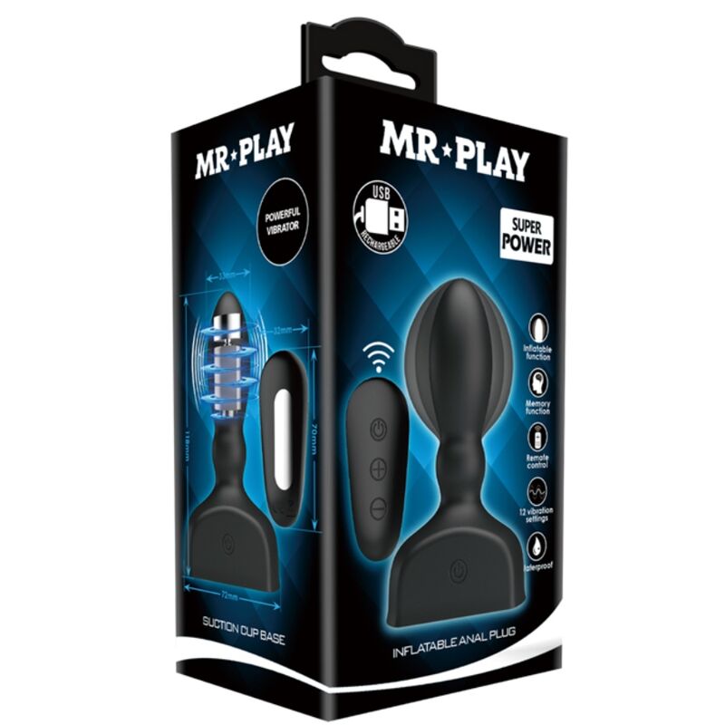 MR PLAY - CZARNY DMUCHANY KOREK ANALNY Z PILOTEM