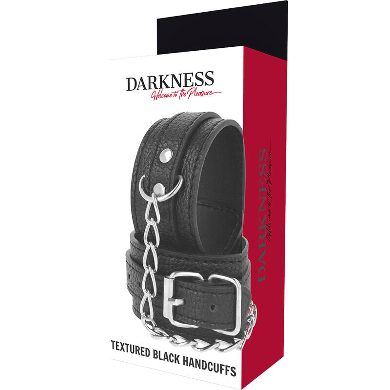 DARKNESS - CZARNE SKÓRZANE KAJDANKI FAKTUROWANE
