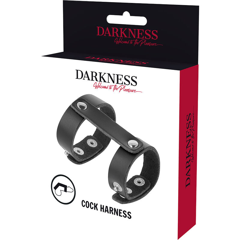 DARKNESS - SKÓRZANY REGULOWANY PIERŚCIEŃ NA PENISA I JĄDRA