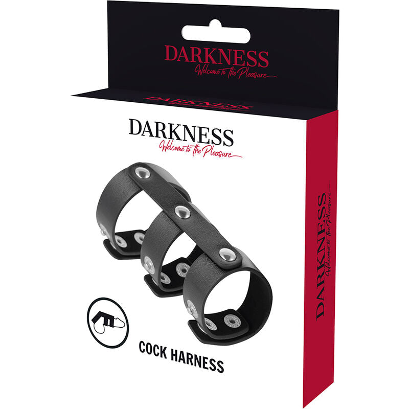 DARKNESS - REGULOWANY SKÓRZANY PODWÓJNY PIERŚCIEŃ NA PENISA I JĄDRA