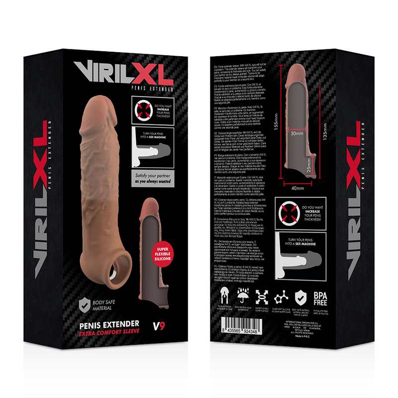 VIRILXL - CIEKŁY SILIKON V9 BRĄZOWA NASADKA NA PENISA