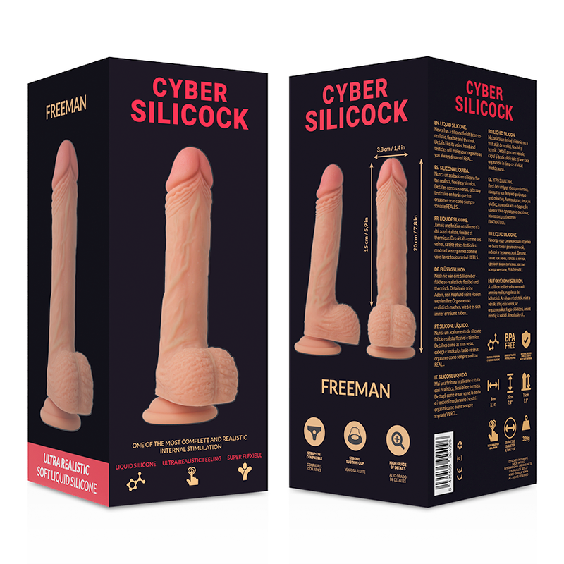 CYBER SILICOCK - FREEMAN ULTRA REALISTYCZNY MIĘKKI CIEKŁY SILIKON 20 CM -O- 3.8 CM