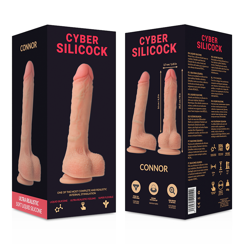 CYBER SILICOCK - STRAP-ON CONNOR PŁYNNY SILIKON Z 3 PIERŚCIENIAMI GRATIS 20,5 CM -Ø- 3,7 CM