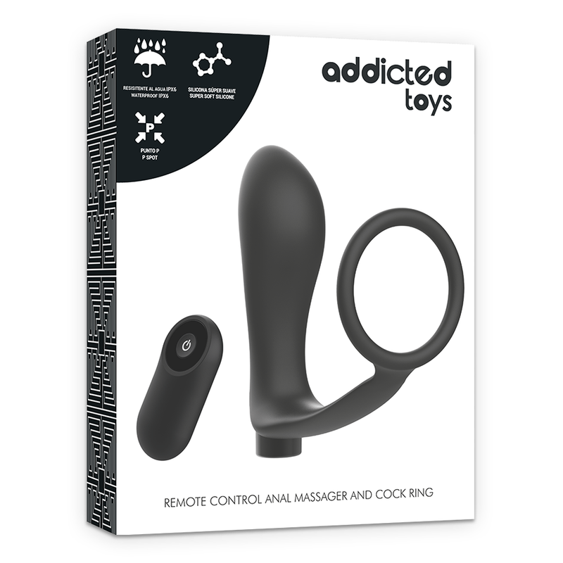 ADDICTED TOYS - PIERŚCIEŃ EREKCYJNY Z KORKIEM ANALNYM Z PILOTEM CZARNY AKUMULATOROWY